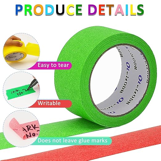 6 Rolls Colored Masking Tape-2 inch x 180 Yards Painters Tape, Rainbow Colors Rolls Bulk Kids Colorful Paper Marking Tape Decorative Arts Crafts Labeling DIY School Classroom Supplies