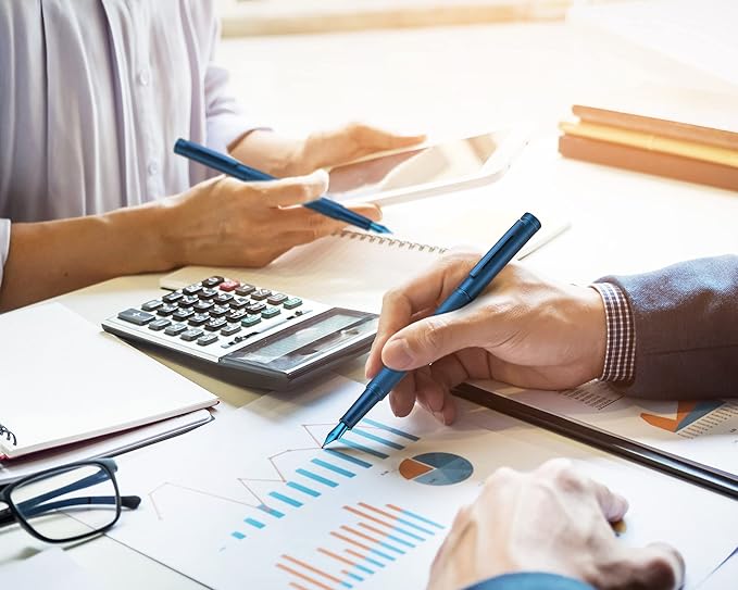 Dark Blue Forest Fountain Pen Fine Nib Classic Design with Converter and Metal Pen Case Set by Asvine