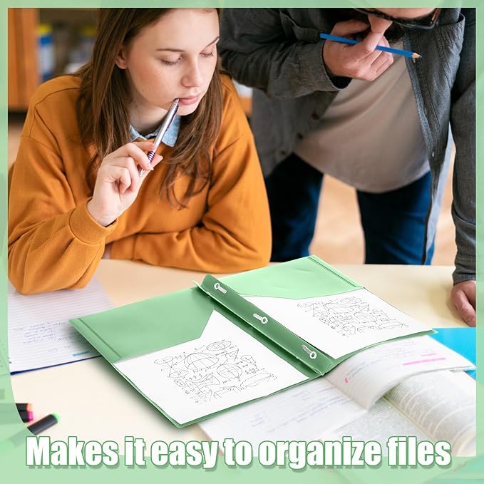 Yeaqee 30 Plastic Folders with Pockets and Prong Plastic Folders with 2 Pockets Pocket for Office, School for Students, Teachers, Office Workers (Sage Green)