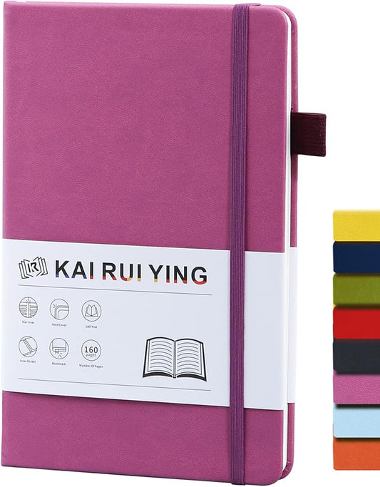 KaiRuiYing Lined Journal Notebook with Pen Holder, 160 Pages, 5.5'' × 8.6'' Medium Size A5-100 GSM Thick Paper, for Writing, Work, Office, Leather Hardcover