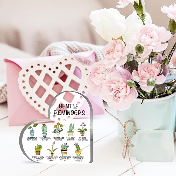 Gentle Reminders Decor, Positive Affirmations Desktop Art Decorations for Home Therapy Office School Counselling Office Mental Health Awareness Gifts