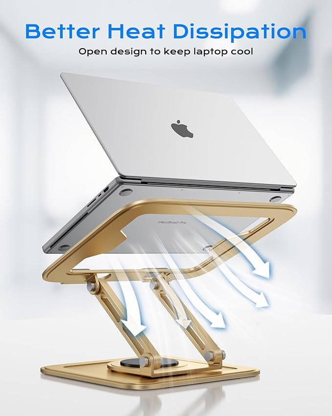 Adjustable Laptop Stand, Computer Stand with 360 Rotating Base, Ergonomic Laptop Riser Mount for Desk Foldable Protable Computer Desk Fits with MacBook Pro Air (10-16") - Gold