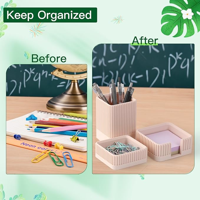 Aesthetic Desk Organizers and Accessories Set of 3 with Pen Holder,Paperclip Holder,Sticky Note Holder - Durable Plastic Pencil Holder for Office Women Men-Teacher Appreciation/Back-to-school Gift