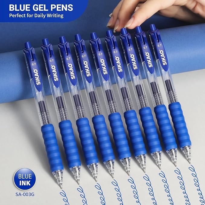 Blue Gel Pens Bulk 30 Pack Blue Pens Fine Point Smooth Writing No Smudge, CLOUD TOUCH Grip 0.7mm Gel Ink, Retractable Rollerball Pens for Server Office School, Lapiceros (BLUE)