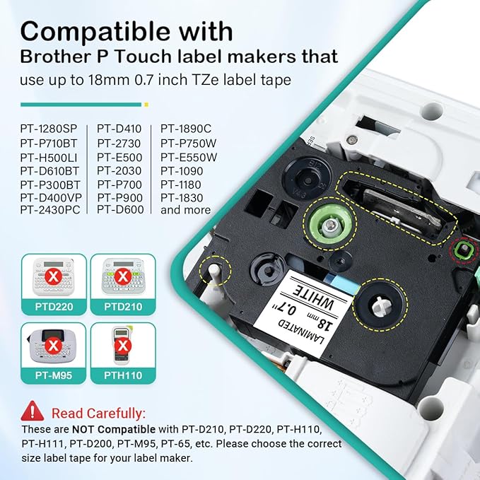 Labelife TZe-241 TZe TZ Tape 18mm 0.7 Laminated White Compatible with Brother P Touch Label Maker Tape 18mm .7 TZe241 for Brother PT-D400 PT-D410 PT-PT-D600 D610BT PTD460BT, 5-Pack, 3/4 Inch
