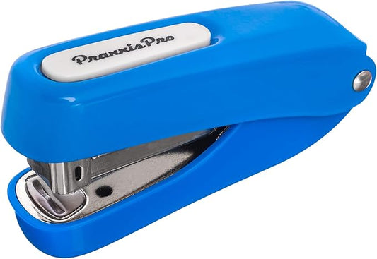 Praxxis Pro Office Supplies - Aria-Plus Half-Strip Mini Stapler - Durable, Compact, and Colorful Stapler for Office and Travel Use, Compatible with Standard 26/6 Staples, Blue