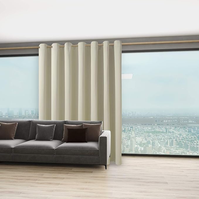 BONZER Room Divider Blackout Curtain Extra Wide Room Darkening Total Privacy Wall Noise Reducing for Living Room, 108L x 108W Inch (9L x 9W ft), 1 Panel, Cream