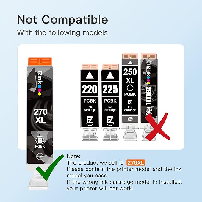 E-Z Ink Compatible Ink Cartridge Replacement for Canon PGI-270XL PGI270XL PGI270 XL PGI-270 to use with MG6821 TS6020 MG6820 MG5720 TS5020 TS8020 TS9020 MG7720 Printer (Large Black, 4 Pack)