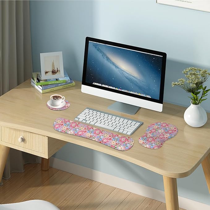 Keyboard Wrist Rest Pad and Mouse Wrist Rest Support Gaming Mouse Pad Ergonomic Gel Memory Foam Set for Computer, Laptop, Office, Pain Relief, Comfortably Typing (KM-42)