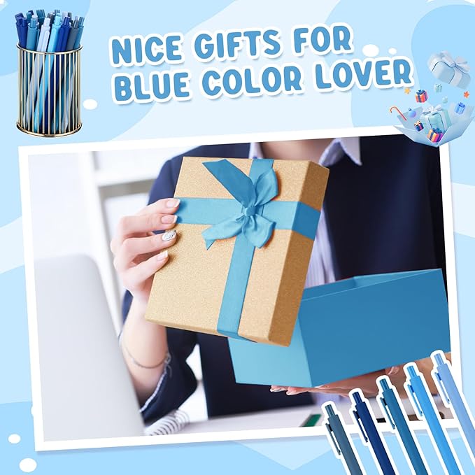 100 Pcs Ballpoint Pens Bulk Retractable Writing 1. 0 mm Black Ink Cute Pens Smooth Writing Color Fancy Gift for Teacher Student Employee Office School Home Baby Shower Supplies (Blue Series)