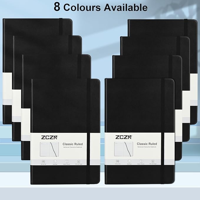 ZCZN 8 Pack Hardcover Journal Notebooks, 5.5"x8.3", Hardcover, Black, A5 Lined Journals for Notes-taking,Writing,Diary, Ruled Journaling Notebooks for Work School Travel Home