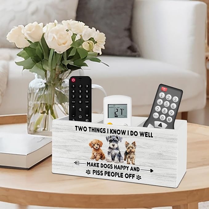 Funny Dog Pen Pencil Holder Organizer for Desk Accessories, Dog Mom Dad Lovers Owner Gifts for Women Men, Pet Lover Gifts Wooden Box Sign Desk Decor for Home Office Decoration