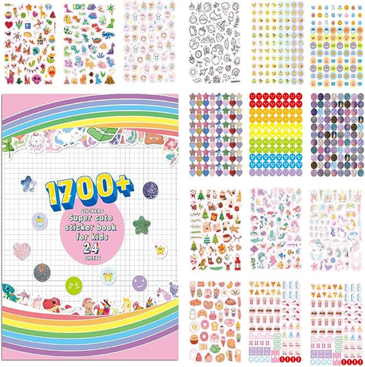 1700+ Planner Stickers Book, 24 Sheets Waterproof Repositionable Stickers for Journal, Bullet Planner, Scrapbook & Calendar, Functional Decorative Sticker Set & Gift (Cute Theme)