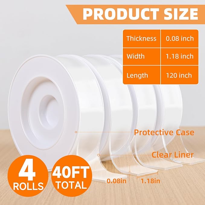 Deli Double Sided Tape Heavy Duty, Nano Tape, Double Sided Mounting Tape, Clear Adhesive Tape for Hanging Picture, Poster, Carpet, Photo Deco, 40 Feet