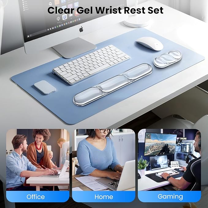 TECKNET Silicone Gel Wrist Rest for Computer Keyboard, Ergonomic Gel Keyboard Wrist Rest Set for Typing Pain Relief, Comfortable Cool-Touch Wrist Support Pad for Office, Gaming, Study, Transparent