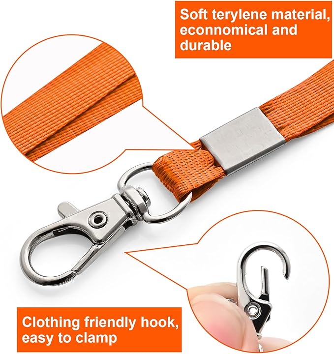 100 Pack Lanyards for ID Badges with Clear Name Tags, Reusable Lanyards Horizontal ID Card Badge Holders Plastic Name Badges for Men Women Kids Business School and Office Supplies (Orange)