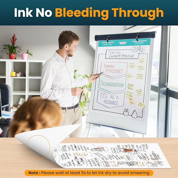 OLenyer Super Sticky Easel Pad, 25x 30IN, Large Self Stick Flip Chart Paper for Office School Classroom Supplies, 30 Sheets/Pad, 10 Pads/Pack, White