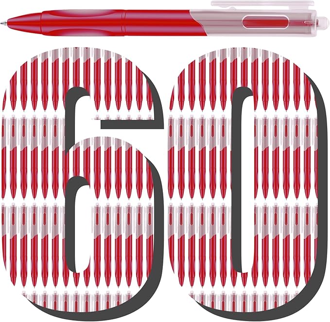 Aozora Pens Bulk,60 Pack Red Click Pens with Grip,Wholesale Retractable Ballpoint Pens Medium Point,Smooth Ink Pen for Journaling School Office Supplies 1.0MM Red Ink