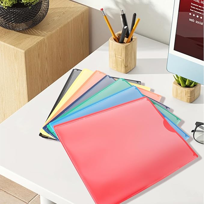 Pastel Plastic File Folders with Pockets and Prongs, 7 Pack, A4 Letter Size, Heavy Duty Waterproof Office Folders with Clear Front Cover for School, Home, and Office (Multicolor)