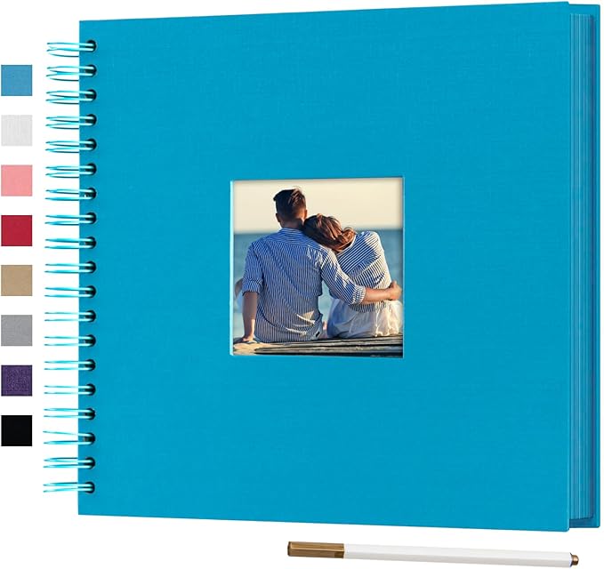 10 x 10 Inch DIY Scrapbook Photo Album with Window Design Cover 80 Pages Craft Paper Memory Book for Weeding Anniversary Travel and Baby (Blue)