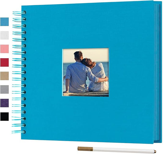 10 x 10 Inch DIY Scrapbook Photo Album with Window Design Cover 80 Pages Craft Paper Memory Book for Weeding Anniversary Travel and Baby (Blue)