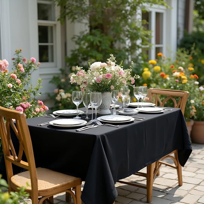 sancua Rectangle Tablecloth - 60 x 120 Inch - Stain and Wrinkle Resistant Washable Polyester Table Cloth, Decorative Fabric Table Cover for Dining Tables, Buffet Parties and Camping, Black