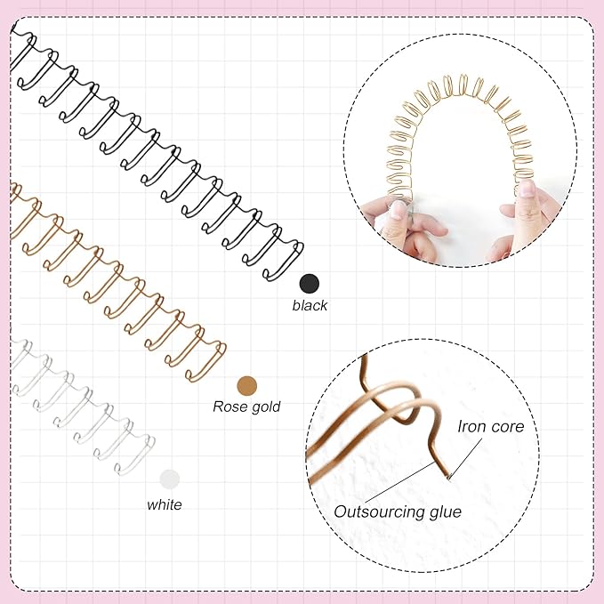 30Pcs Metal Double Loop Binding Wires Double Spiral Binding Ring Coil, 9/16" 23 Holes, 2:1 Pitch Cinch Binding Machine Wire for Teacher Student Document Notebook File Making (Classic Color)