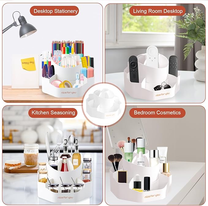 Rotating Desk Pen Organizer, 13 Storage Slots, Large Capacity Pen & Marker Holder, Multifunctional Desktop Organizer for Stationery, Cosmetics, and Kitchen (White)