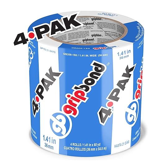 Blue Painters Tape 1.5 Inch Wide, 4 Rolls Masking Tape - Perfect for Precise Lines on Walls & Trim, Multi-Surface, Residue-Free, Easy Removal - Ideal for Indoor & Outdoor Use, 1.41in x 60yds