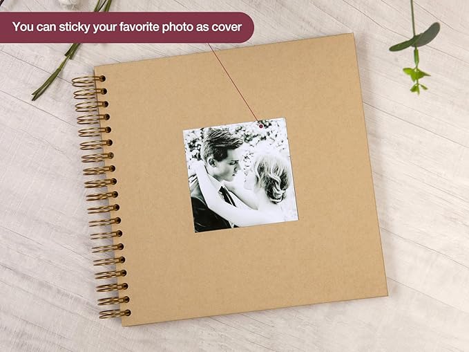 potricher 10 x 10 Inch DIY Scrapbook Photo Album 80 Pages Thick Kraft Blank Yellow Paper Memory Book for Wedding and Anniversary Family (Yellow, 10 Inch)