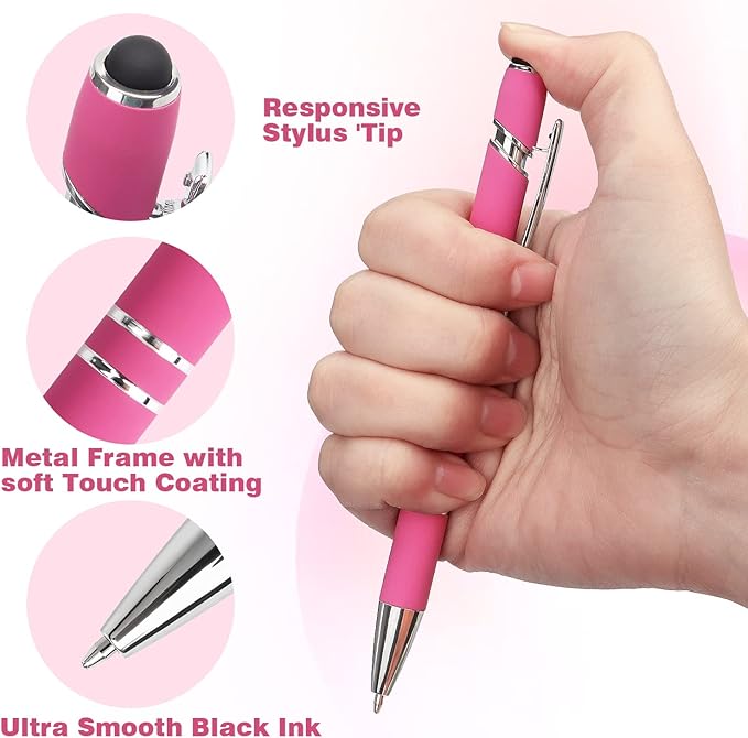 Bribobo 8 Pack Ballpoint Pen 2-in-1 Stylus Retractable Ballpoint Pen with Stylus tip, Metal Stylus Pen for Touch Screens, 1.0 mm Black Ink(Mixed Color)