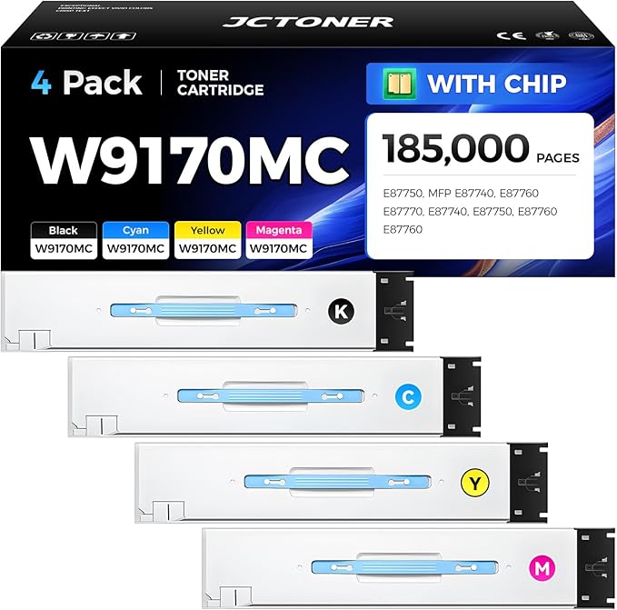 W9170MC W9171MC W9172MC W9173MC Toner Cartridge Set 4-Pack Compatible Replacement for HP Color Laserjet Managed E87750 MFP E87740 E87760 E87770 Flow MFP E87740 E87750 E87760 E87760 Printer Ink Copier