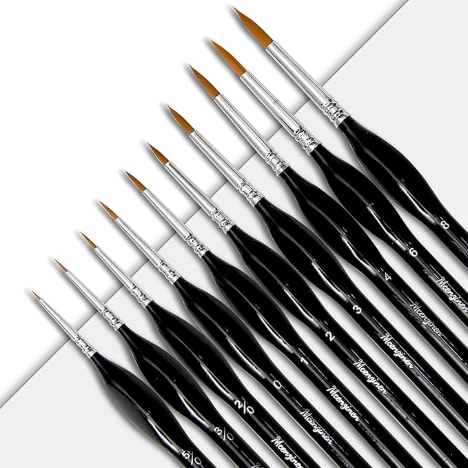 10 Pieces Exquisite Detail Paint Brush Set with Copper Tube and Special Double - Wire - Binding Process，Birch Wood Pen,Triangular Grip. Suitable Oil, Watercolour, Acrylic, Digital Painting