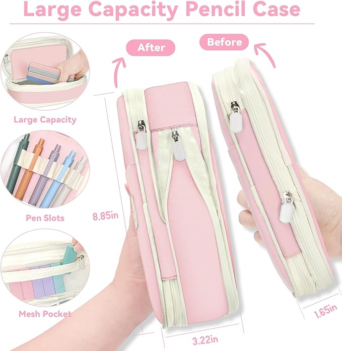 52 PCS Aesthetic School Supplies with Cute Pencil Case, Stationery Essentials with Pens Pencils and Pastel Highlighters Set,College Back to School Supplies for Teen Girls,Pastel Office Supplies-Pink