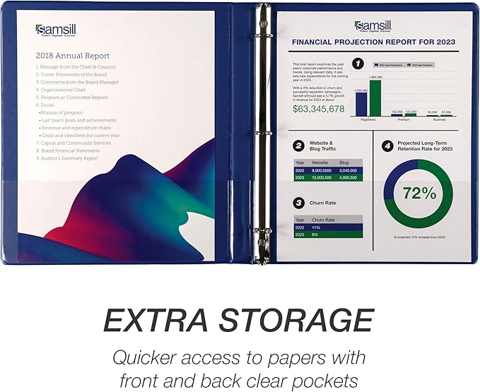 Samsill Durable .5 Inch Binder, Made in the USA, Round Ring Customizable Clear View Binder, Blue, 4 Pack (MP48412)