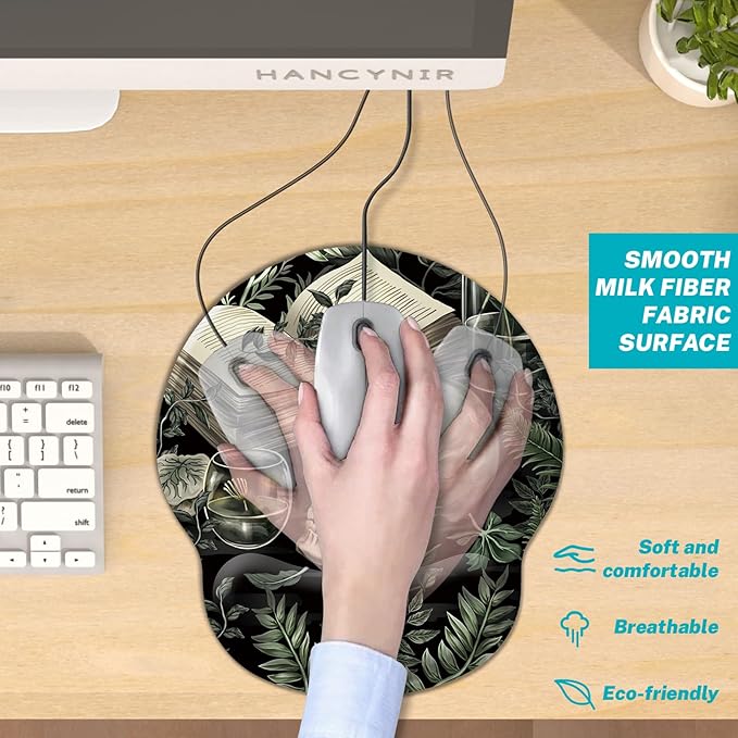 Goth Funny Skull Plant Mouse Pad with Wrist Rest, Gothic Book Leaves Ergonomic Mouse Pads, Computer Mousepad with Non-Slip Base, Cute Mouse Pad for Desk Accessories Office Decor Supplies