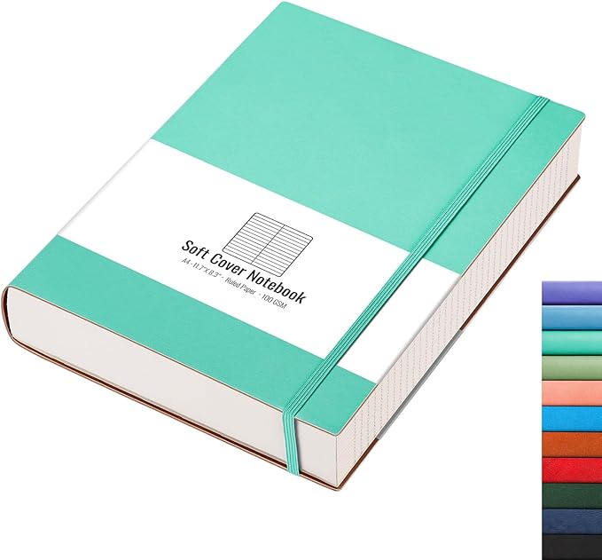 AHGXG A4 Notebooks College Ruled - 320 Pages Large Notebooks for Work, 8.5''×11'', 100gsm Thick Paper, Leather Softcover Thick Journal for Women Writing - Mint