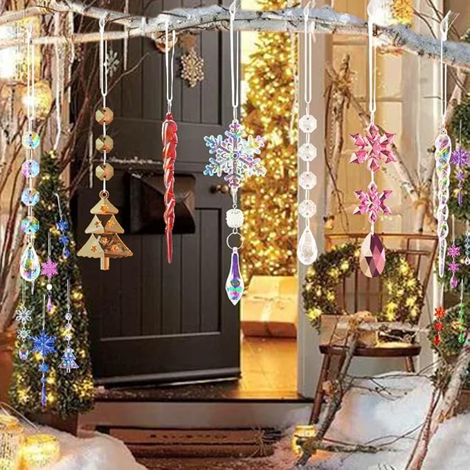 Lanpn 26 Pcs Christmas Ornaments Crystal Christmas Tree Decoration, Hanging Clear Acrylic Snowflake Icicle Drop Pendants for Xmas Winter Outdoor Indoor Party Decoration Blue