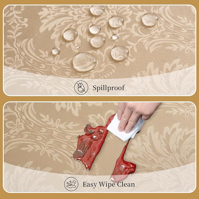 Romanvicky Christmas Jacquard Tablecloth Gold Flower Pattern Rectangle Table Cloth Spill Proof Wrinkle Resistant Polyester Table Cover for Dining, Kitchen, Thanksgiving Decoration, 60 x 120 Inch