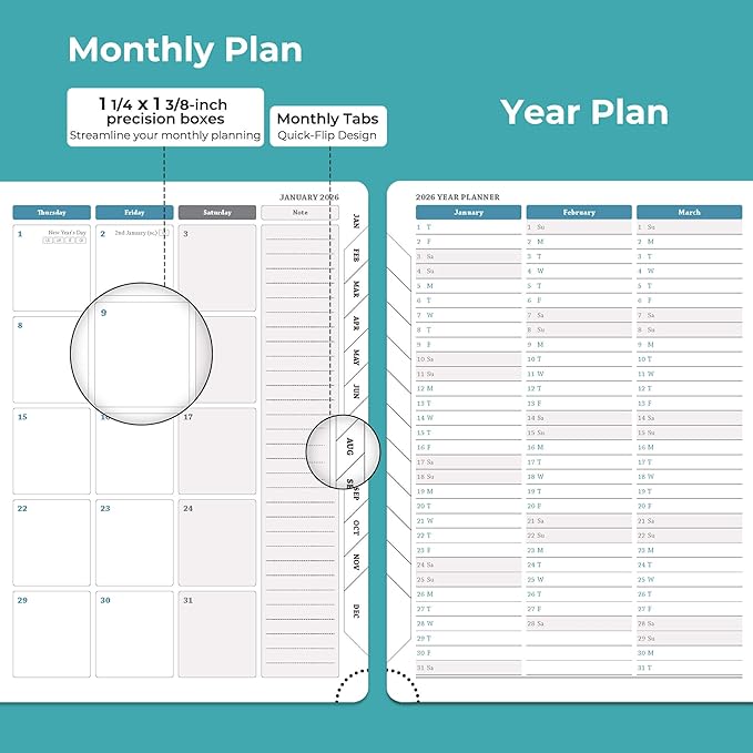 Planner 2026 Daily Weekly and Monthly,8.5"x6.5",12 Months Spiral Bound Calendar Agenda with Self-adhesive Pen Holder,2026 Appointment Book with Vegan Leather Soft Cover,Light Blue