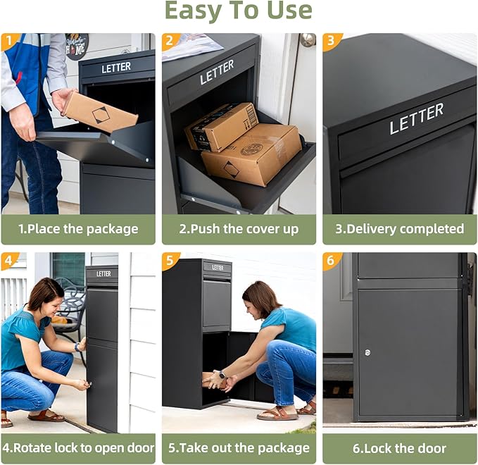 Package Delivery Boxes for Outside, Extra Large Capacity Modern Mailbox, Outdoor Freestanding Porch Box for Package (Black)