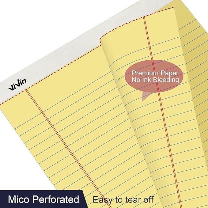 ViVin 5 x 8 Inch Legal Pads, 6 Pack, Narrow Ruled, 50 Sheets Per Writing Pad, Perforated Note Pads Ideal for Home, Office, Business, 300 Sheets, Canary Yellow Paper