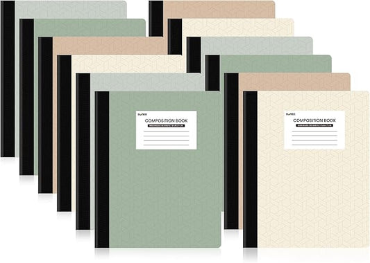 SUNEE Composition Notebooks - Wide Ruled Paper, 12 Pack Composition Book, 9 3/4" x 7 1/2", 80 Sheets/160 Pages, Assorted Morandi Colors, School & Office Supplies
