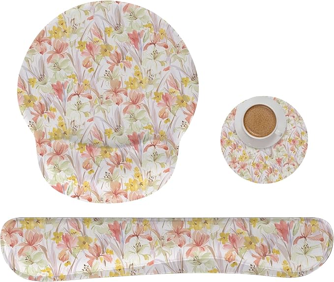 RICHEN Wrist Rest Support for Mouse Pad&Keyboard Set, 3-in-1 Computer Mousepad,Keyboard Wrist Rest and Coaster Set, Non-Slip Keyboard Wrist Rest and Mouse Pad Set Ergonomic Design (YKMWR-63)