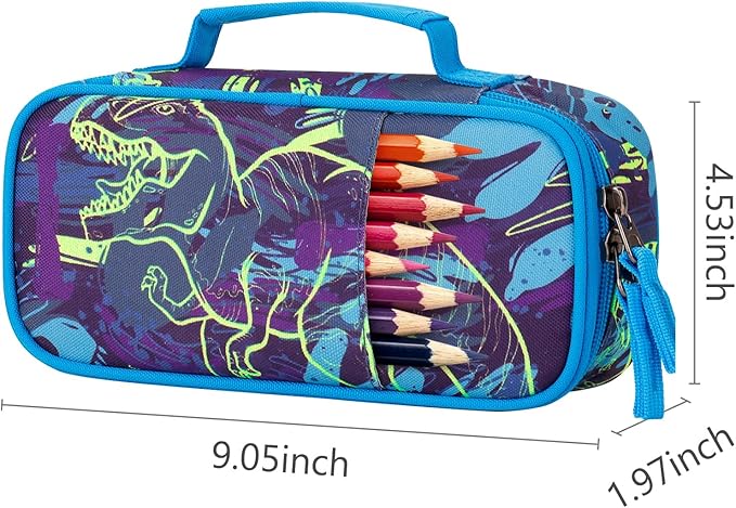 Choco Mocha Dinosaur Pencil Case for Boys, Soft Pencil Case Kids Pencils Pouch for Kindergarten Boys, Blue