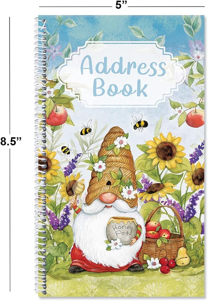 Current Gnome Sweet Gnome Address Book-94 Pages; Small 5" x 8-1/2" Size for Purse or Office,Spiral Bound Soft Cover Organizer for Contacts, Addresses,Email, & Phone Numbers + 50 Replacement Stickers