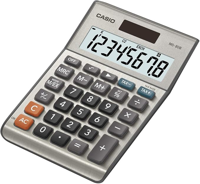 Casio MS-80B Calculator – Desktop Calculator with Tax & Currency Tools | General Purpose | Large Display | Ideal for Home, Office & Everyday Math