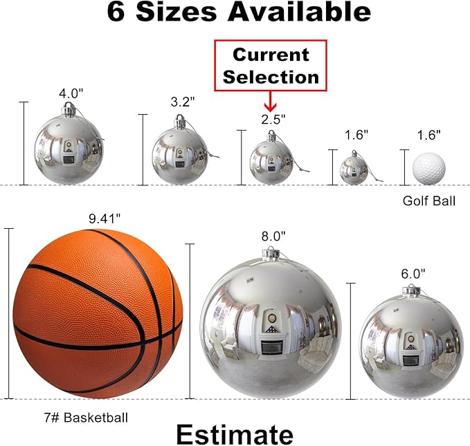 Silver & Red 2.5" Christmas Balls Christmas Tree Decoration Ornaments Shatterproof Hanging Balls for Birthday Halloween Holiday Wedding Decorations Set of 18pcs