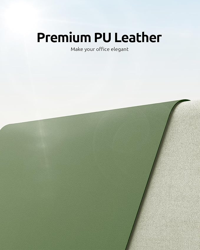 YSAGi Leather Desk Pad Protector, Office Desk Mat, Large Mouse Pad, Non-Slip PU Leather Desk Blotter, Laptop Desk Pad, Waterproof Desk Writing Pad for Office and Home (Bamboo Green, 23.6" x 13.8")