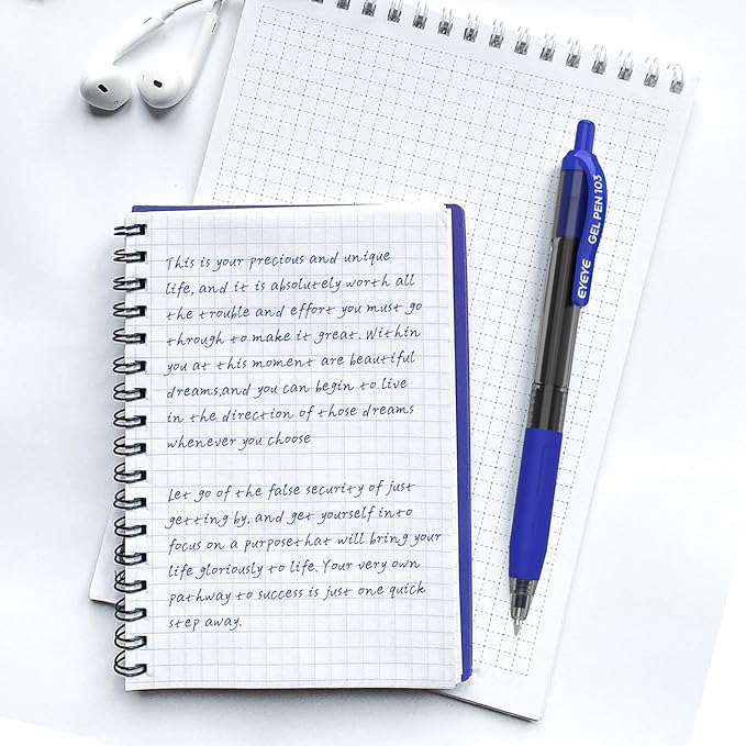 EYEYE G-103 Retractable Gel Blue Pens 0.7mm, 10 Pack Medium Point Ballpoint Pen Quick Drying, Pen Fine Point Smooth Writing Pens for Office School Supplies
